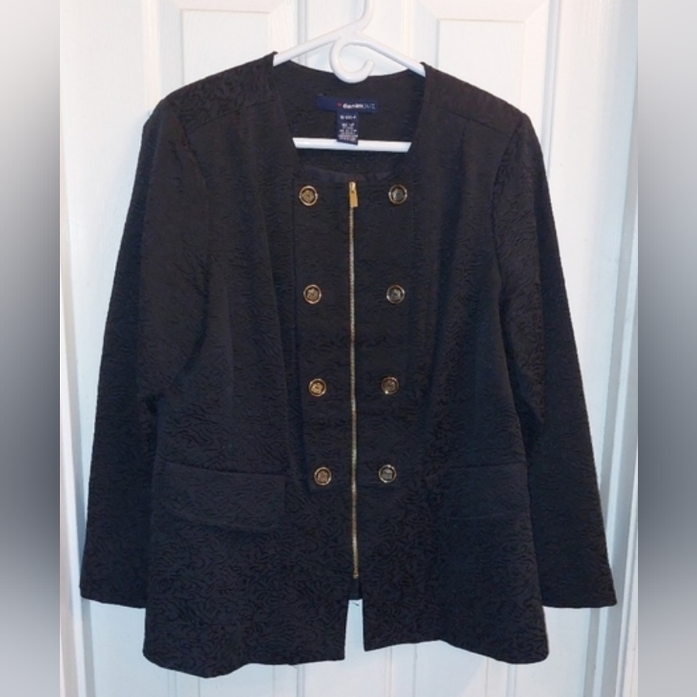 Denim Black 24/7 Lined Zip front Crest button dress jacket Sz 18W